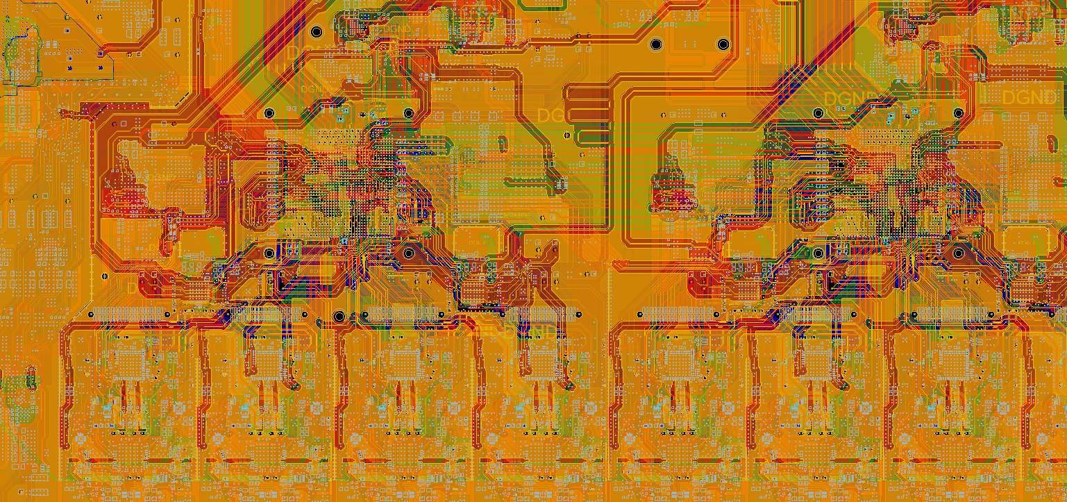 Detailed multilayer circuit board layout designed by Acronics